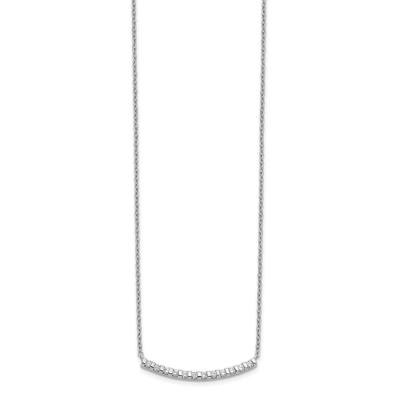 14k White Gold Real Diamond Curved Bar 18 inch Necklace