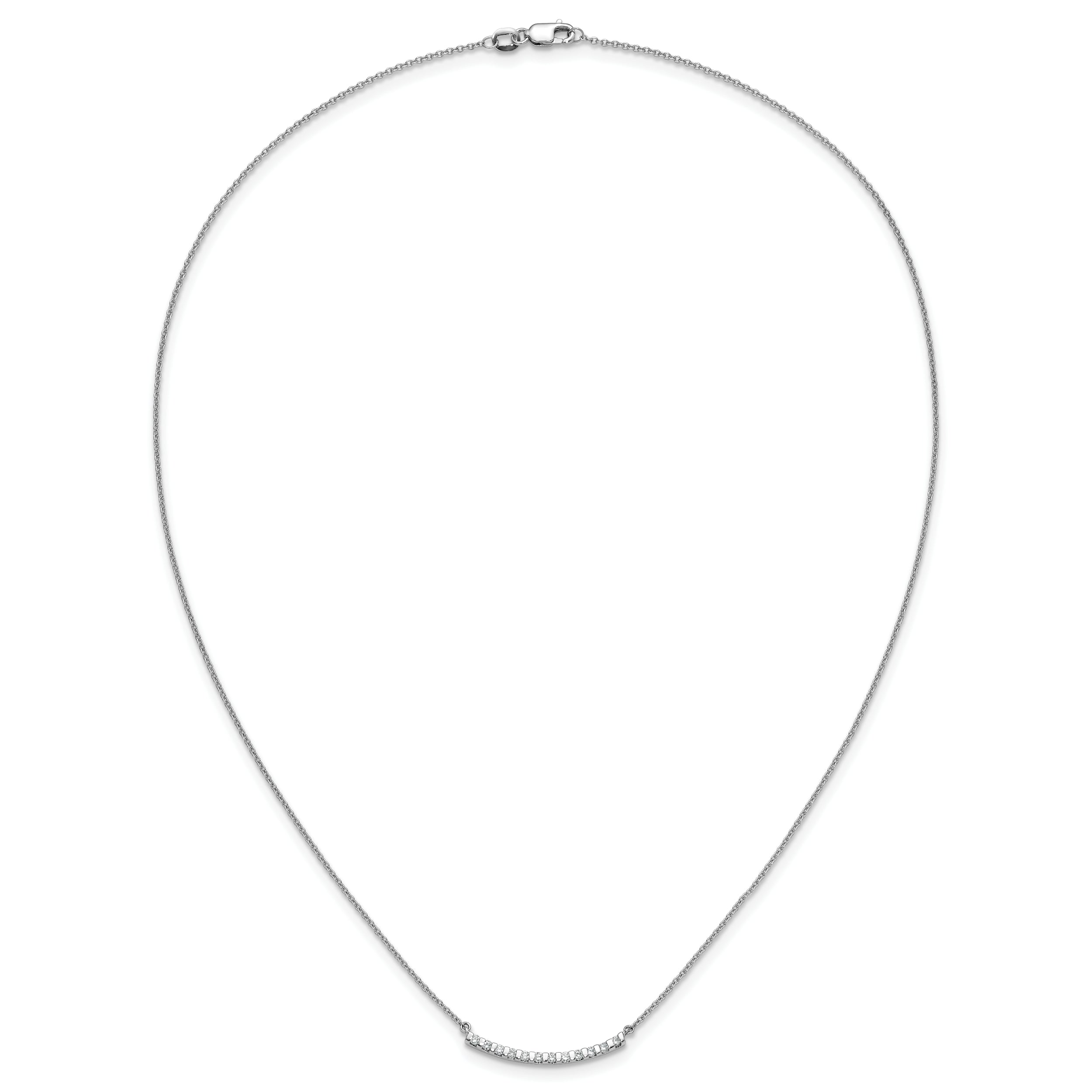 14k White Gold Real Diamond Curved Bar 18 inch Necklace