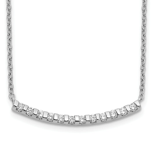 14k White Gold Real Diamond Curved Bar 18 inch Necklace