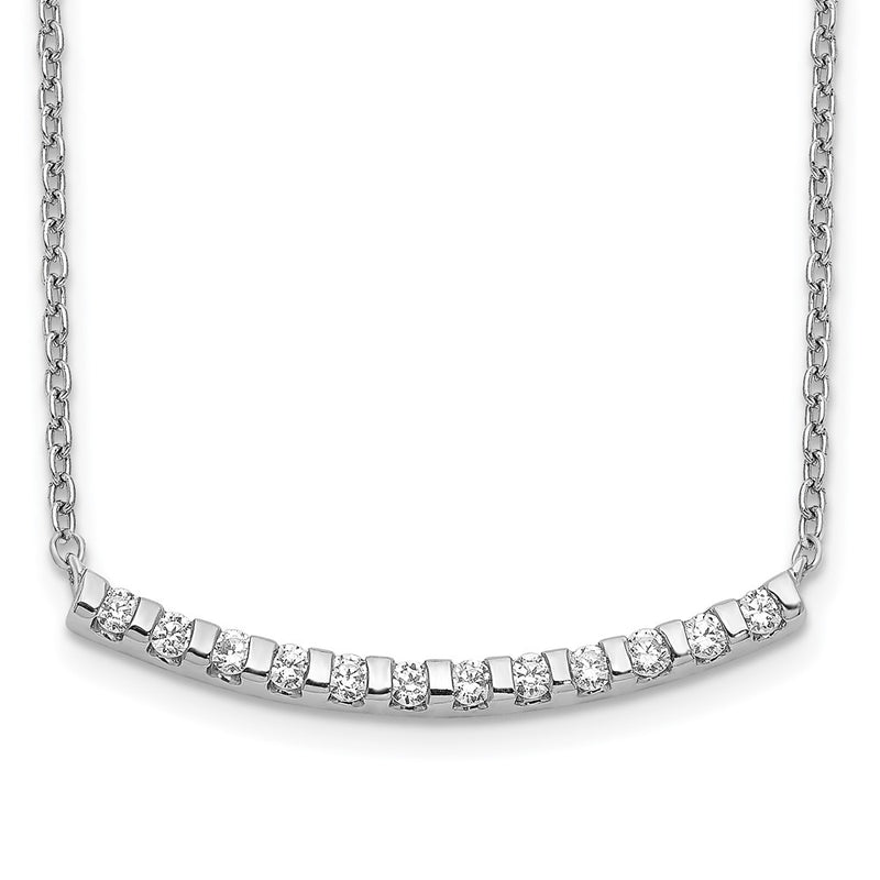 14k White Gold Real Diamond Curved Bar 18 inch Necklace