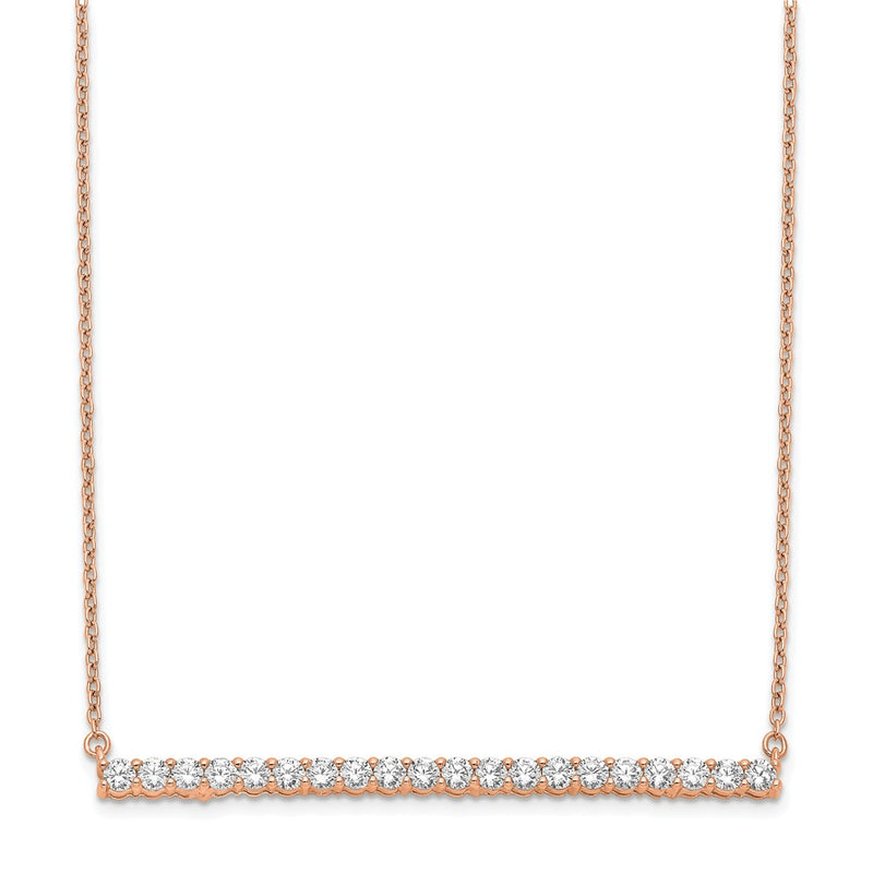 14k Rose Gold 1 Ct. Lab Grown Diamond VS/SI+ G+ 18 inch Bar Necklace