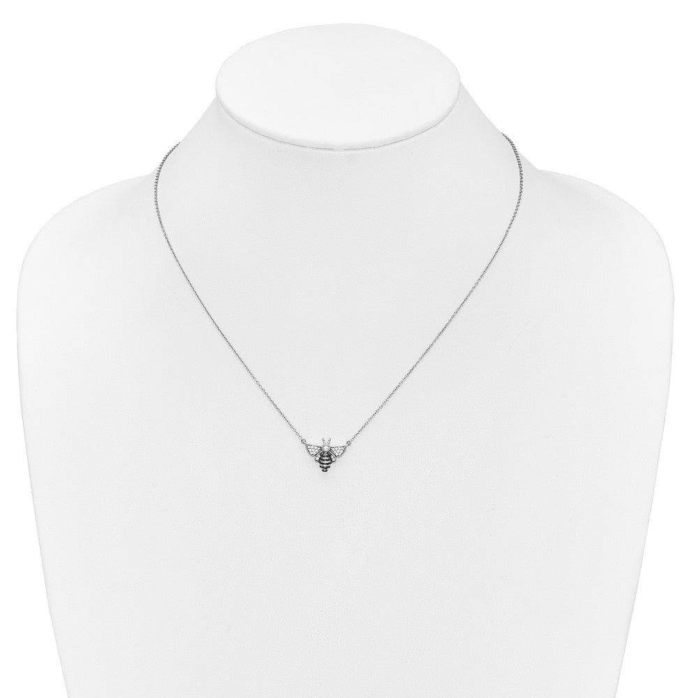 14k White Gold Real Diamond Bee 18 inch Necklace