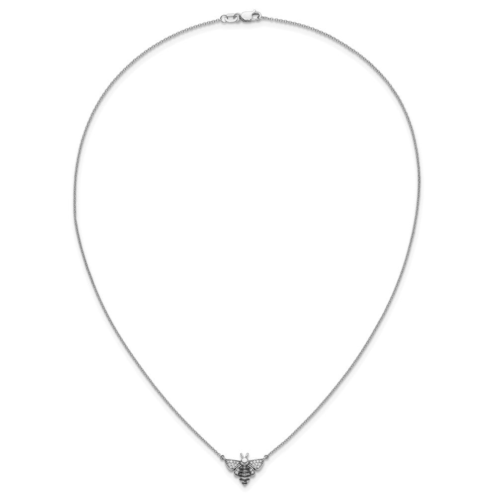 14k White Gold Real Diamond Bee 18 inch Necklace