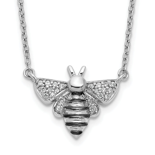 14k White Gold Real Diamond Bee 18 inch Necklace