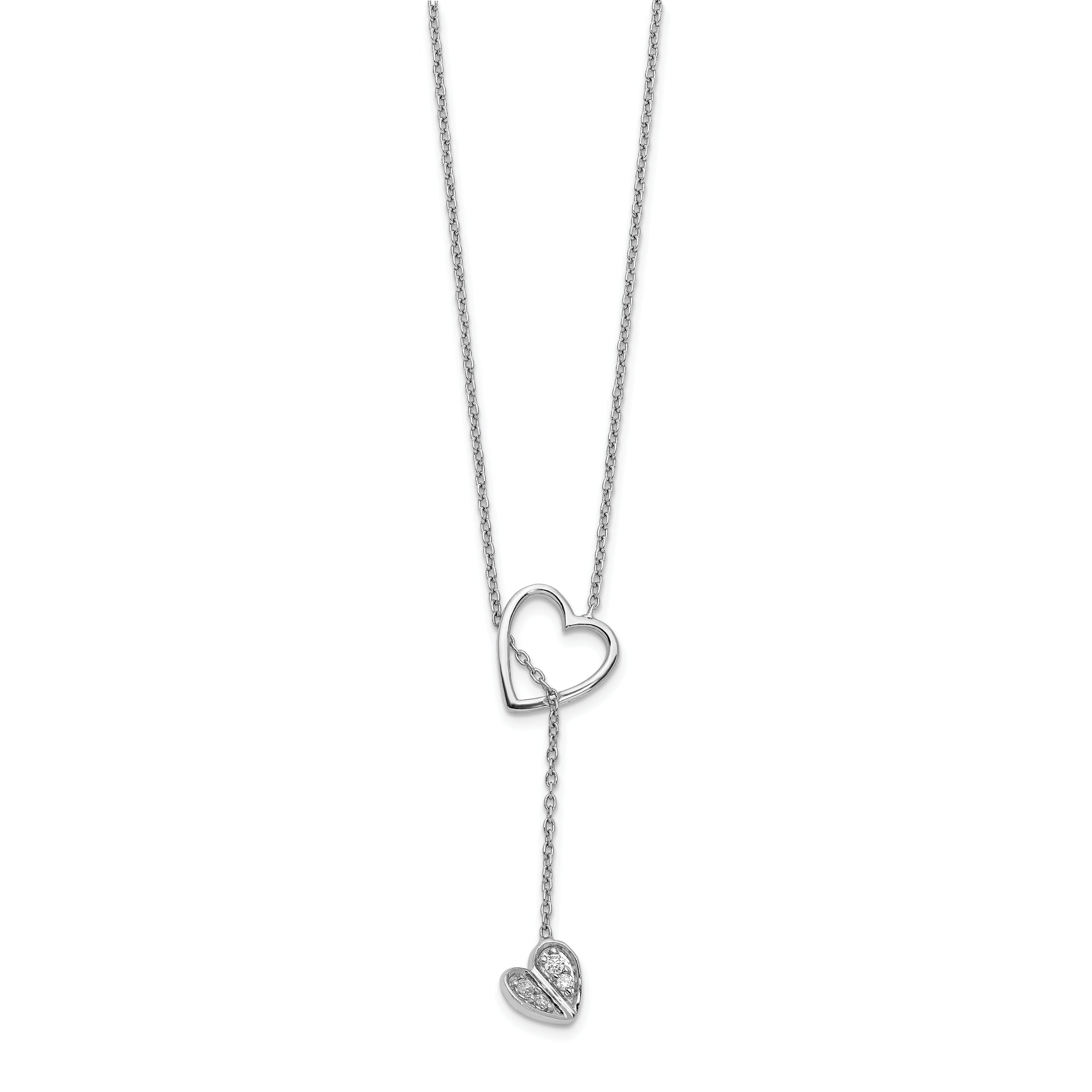 14k White Gold Real Diamond Heart w/dangle 18 inch Necklace