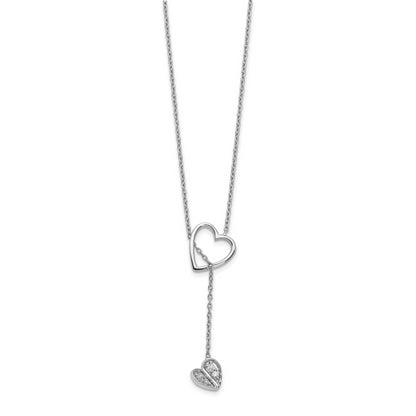 14k White Gold Real Diamond Heart w/dangle 18 inch Necklace