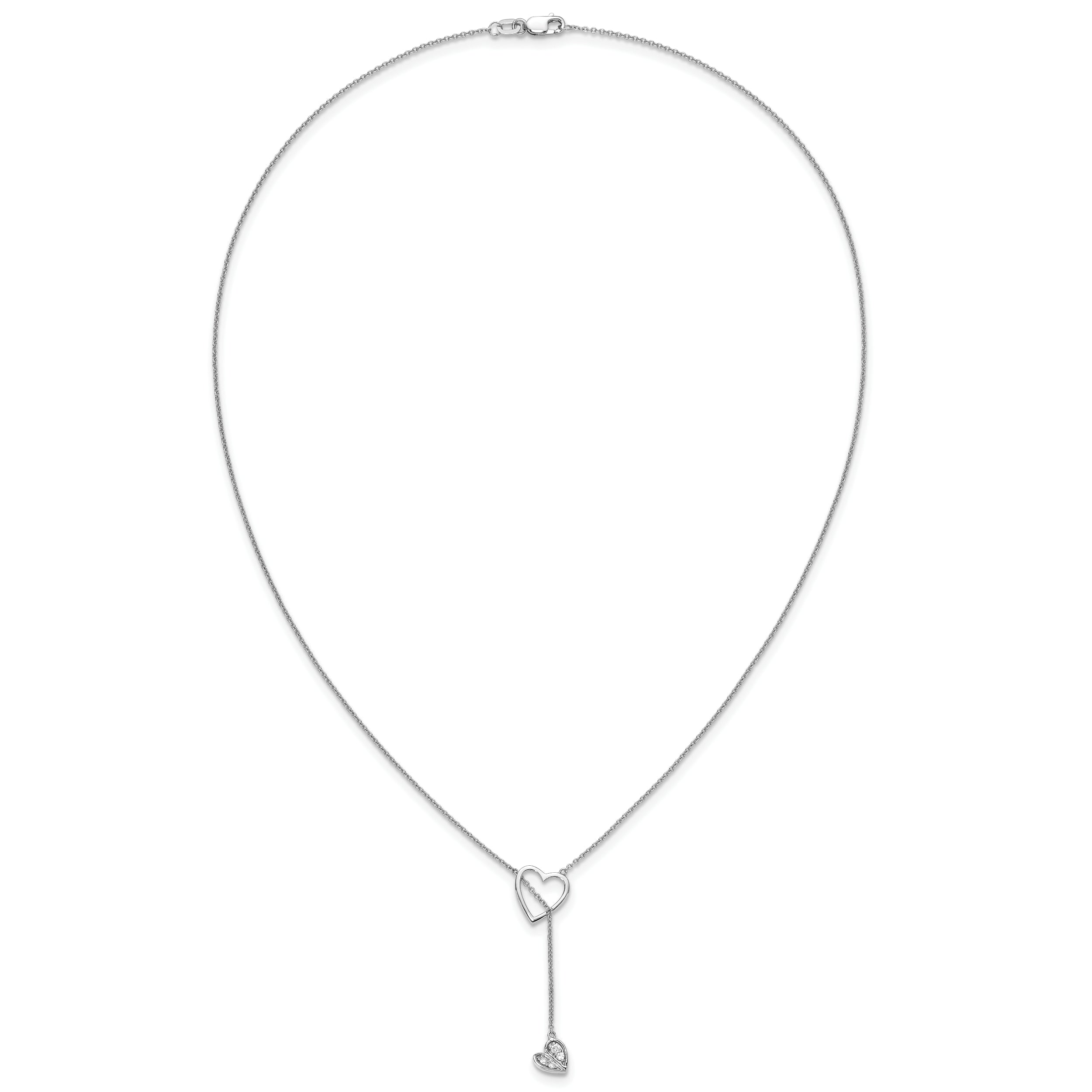 14k White Gold Real Diamond Heart w/dangle 18 inch Necklace