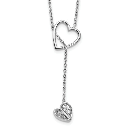14k White Gold Real Diamond Heart w/dangle 18 inch Necklace