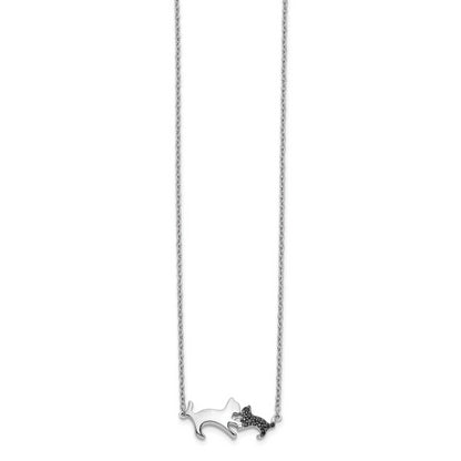 14k White Gold Black Real Diamond Mother and Baby Cat 18 inch Necklace