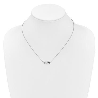 14k White Gold Black Real Diamond Mother and Baby Cat 18 inch Necklace