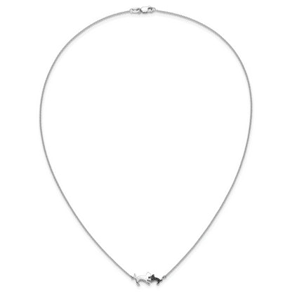 14k White Gold Black Real Diamond Mother and Baby Cat 18 inch Necklace