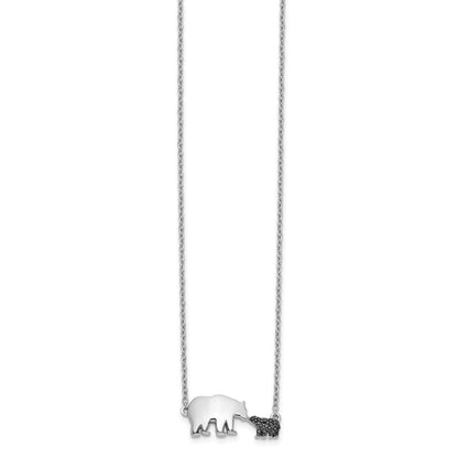 14k White Gold Black Real Diamond Mother and Baby Bear 18 in Necklace