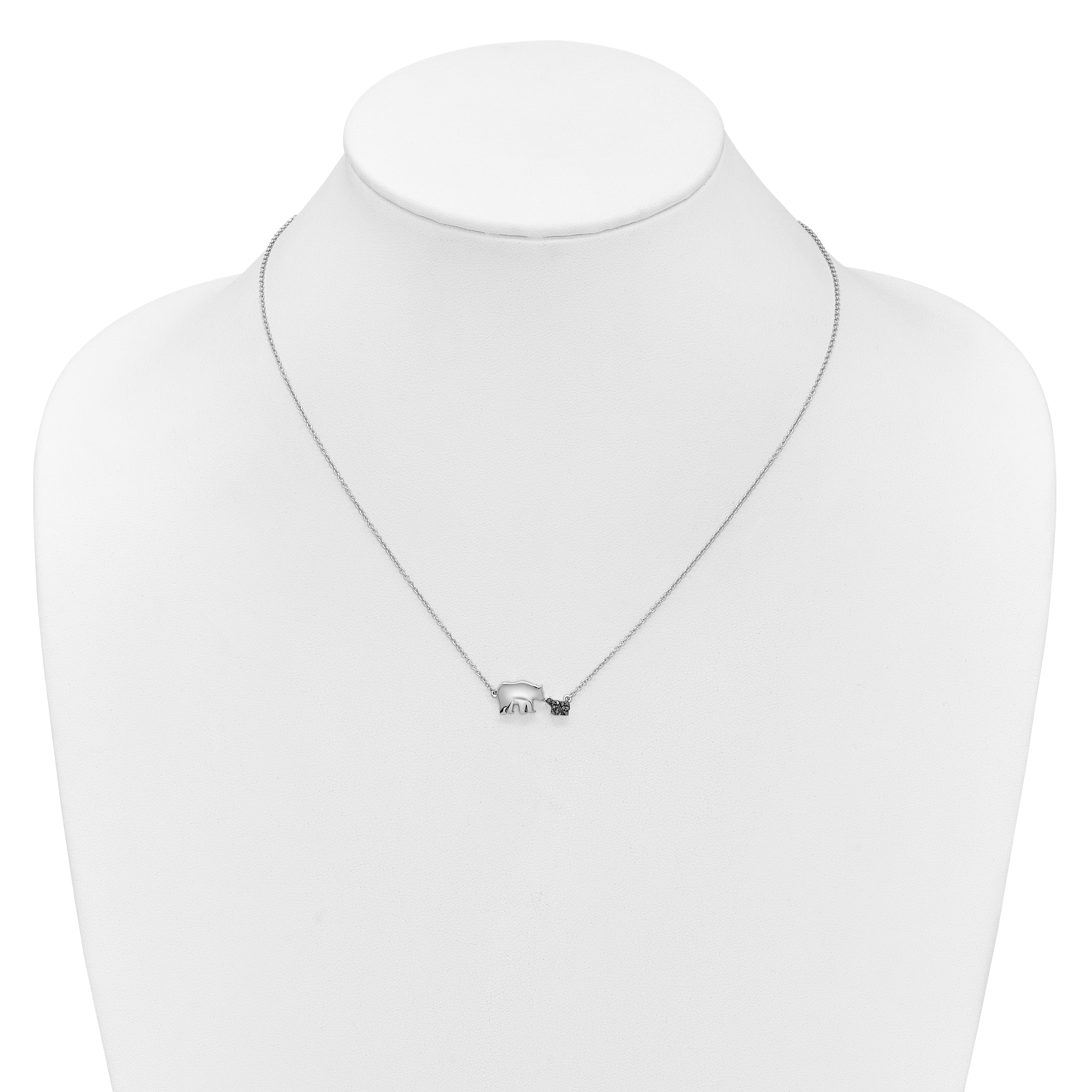 14k White Gold Black Real Diamond Mother and Baby Bear 18 in Necklace