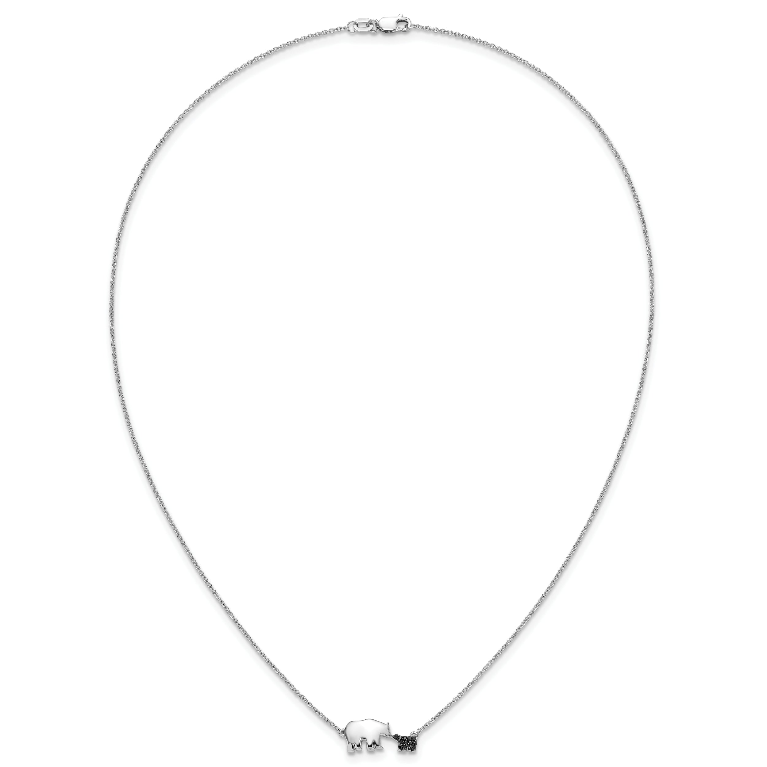 14k White Gold Black Real Diamond Mother and Baby Bear 18 in Necklace