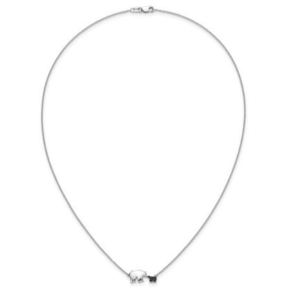 14k White Gold Black Real Diamond Mother and Baby Bear 18 in Necklace
