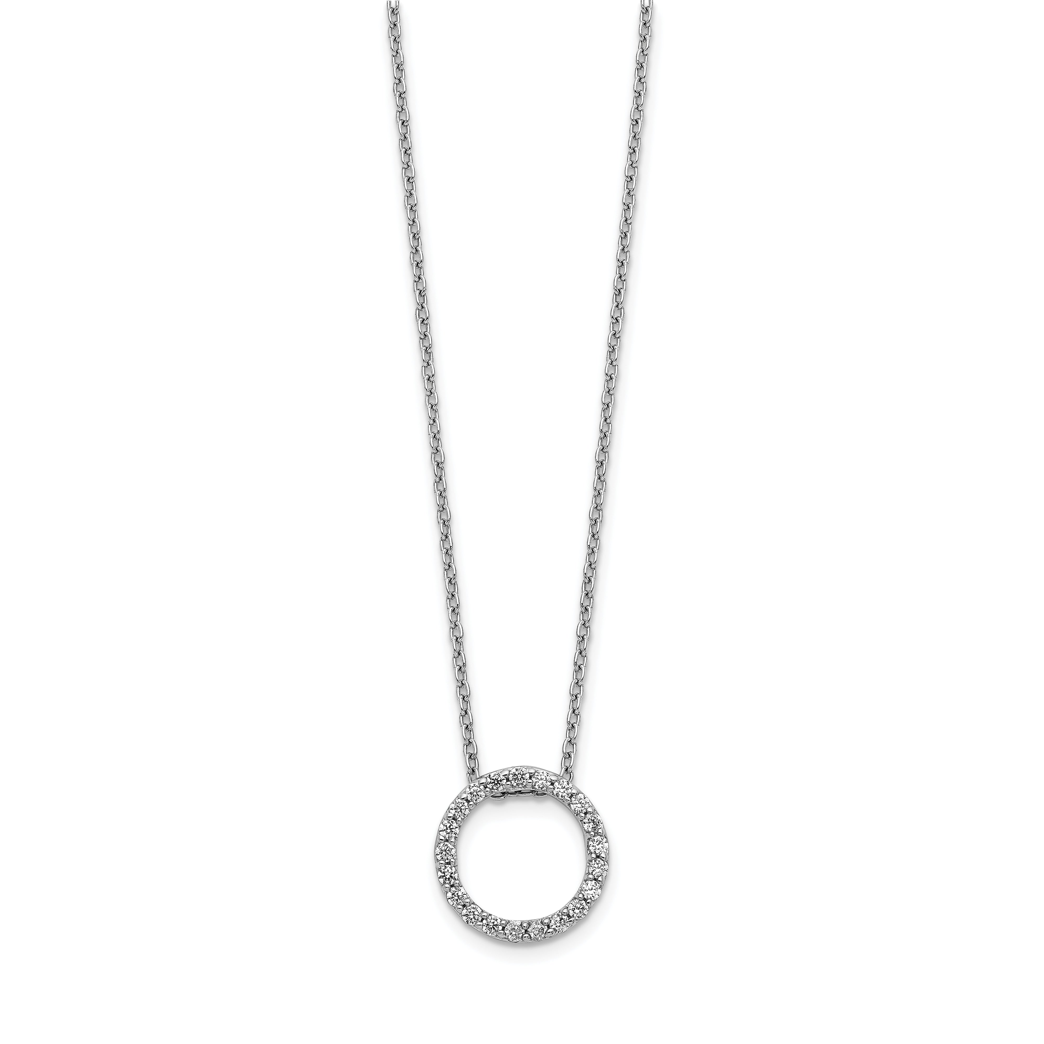 14k White Gold Real Diamond Circle 18 inch Necklace