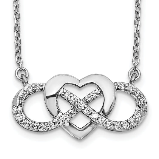 14k White Gold Real Diamond Infinity Heart 18 inch Necklace