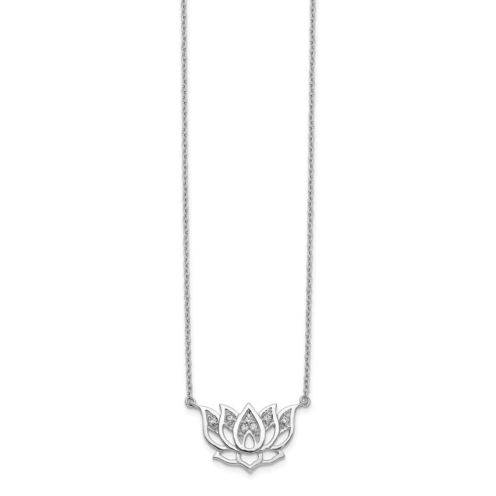 14k White Gold Real Diamond Lotus Flower 18 inch Necklace