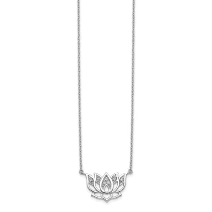 14k White Gold Real Diamond Lotus Flower 18 inch Necklace