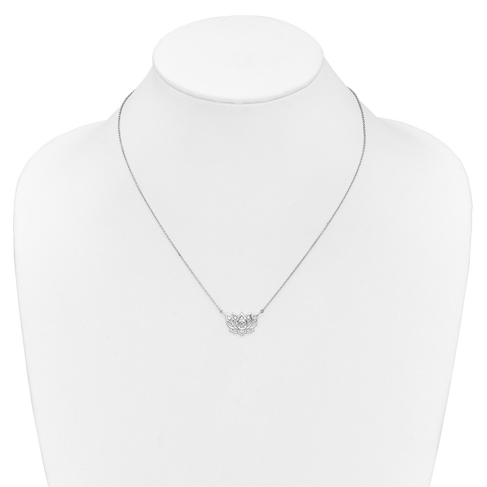14k White Gold Real Diamond Lotus Flower 18 inch Necklace