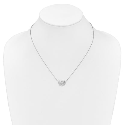 14k White Gold Real Diamond Lotus Flower 18 inch Necklace