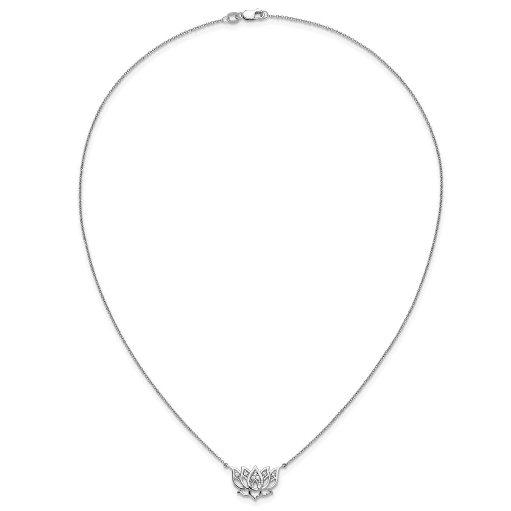 14k White Gold Real Diamond Lotus Flower 18 inch Necklace