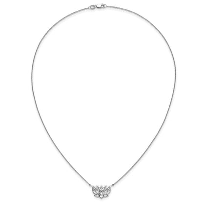 14k White Gold Real Diamond Lotus Flower 18 inch Necklace