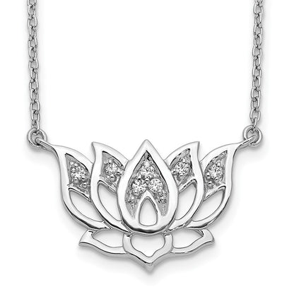 14k White Gold Real Diamond Lotus Flower 18 inch Necklace
