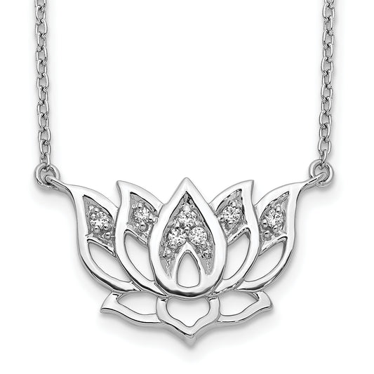 14k White Gold Real Diamond Lotus Flower 18 inch Necklace
