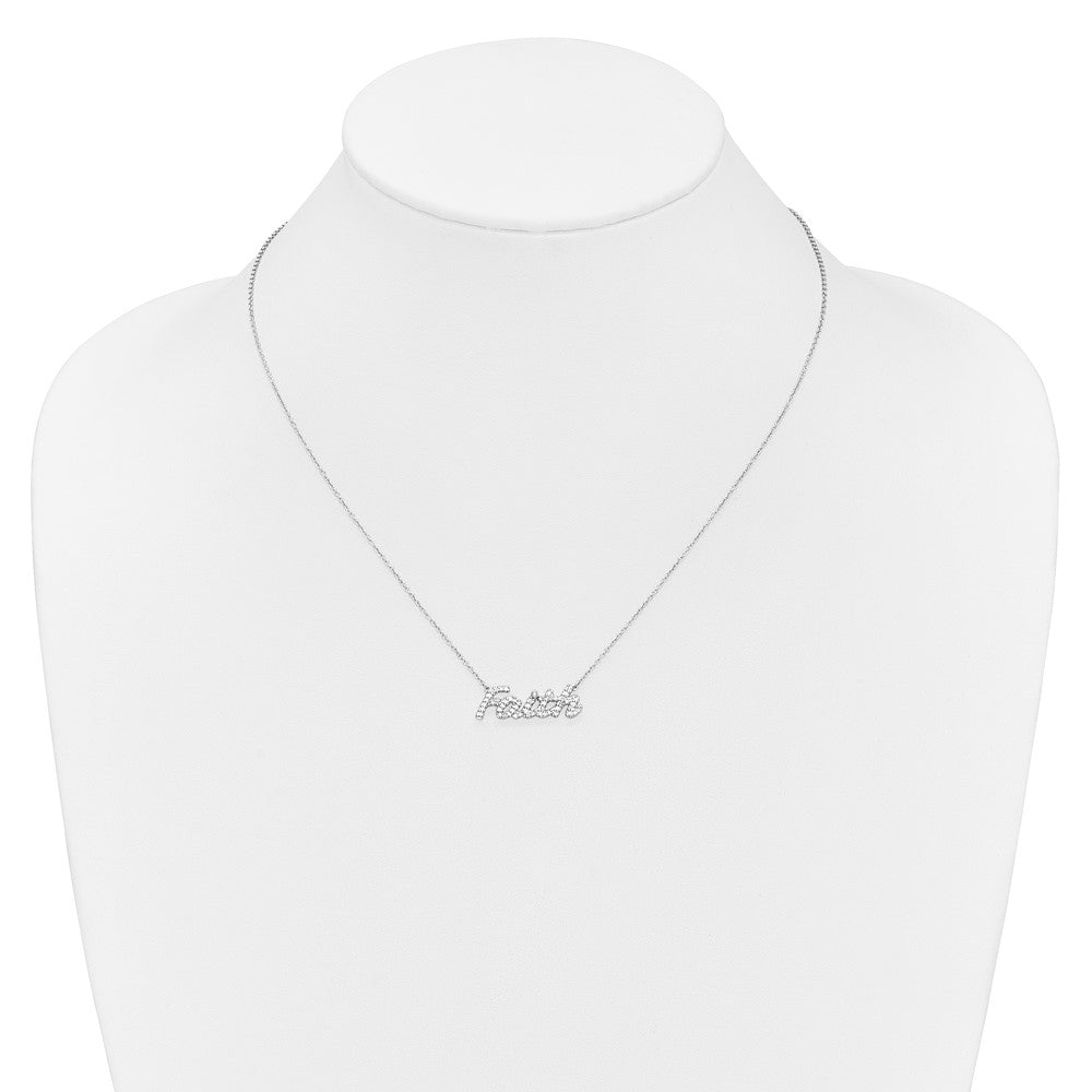 14k White Gold Real Diamond Faith 18 inch Necklace