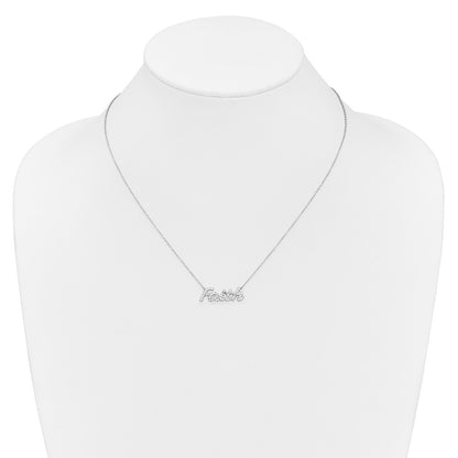 14k White Gold Real Diamond Faith 18 inch Necklace