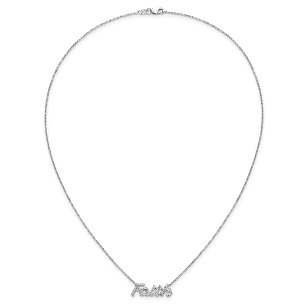 14k White Gold Real Diamond Faith 18 inch Necklace