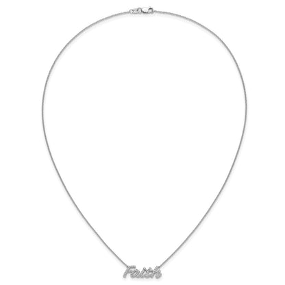 14k White Gold Real Diamond Faith 18 inch Necklace