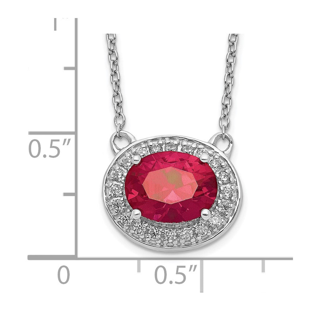 14k White Gold 1/5 Ct. Lab Grown Diamond VS/SI+ G+ and Created Ruby 18 inch Necklace