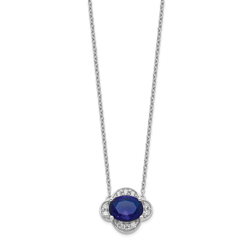 14k White Gold 1/5 Ct. Lab Grown Diamond VS/SI+ G+ and Created Sapphire 18 inch Necklace