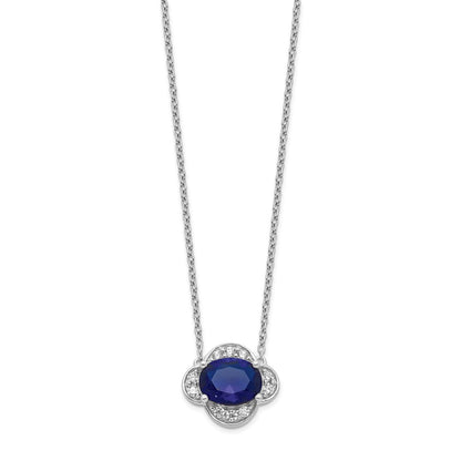 14k White Gold 1/5 Ct. Lab Grown Diamond VS/SI+ G+ and Created Sapphire 18 inch Necklace