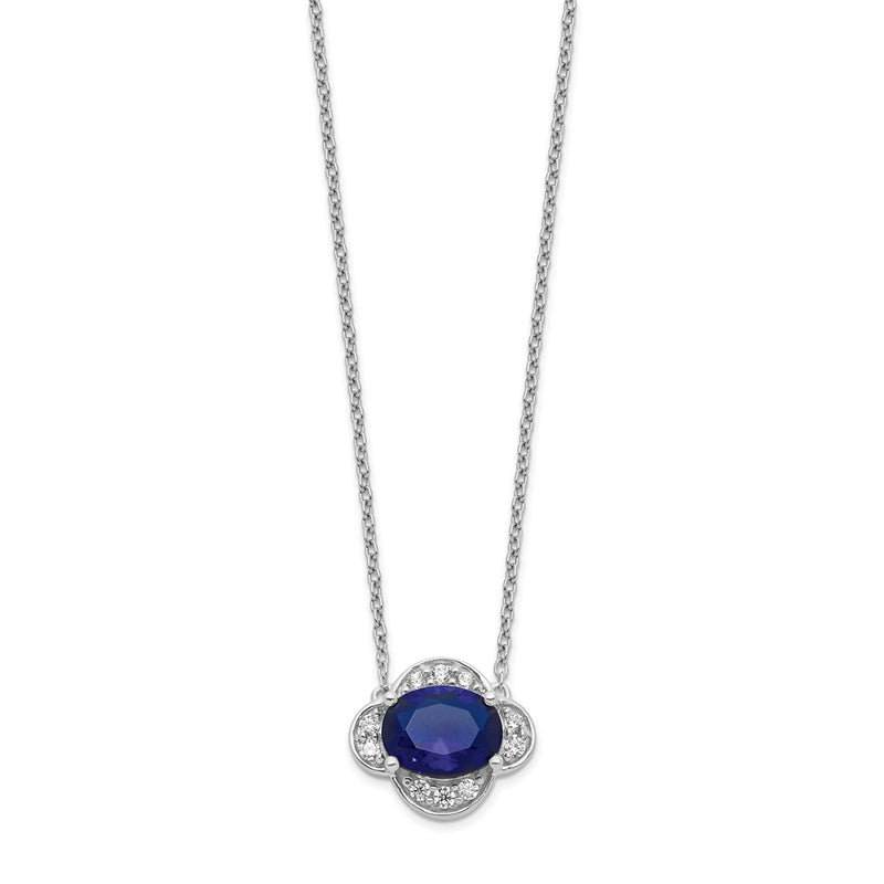 14k White Gold 1/5 Ct. Lab Grown Diamond VS/SI+ G+ and Created Sapphire 18 inch Necklace