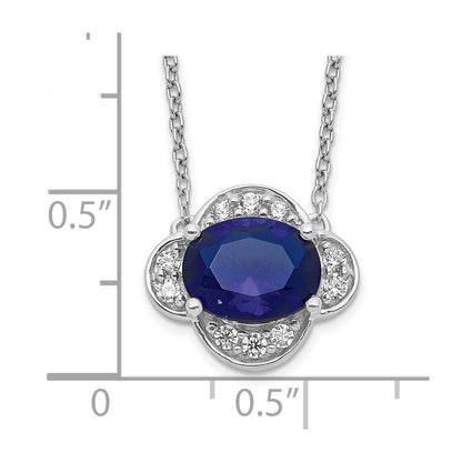 14k White Gold 1/5 Ct. Lab Grown Diamond VS/SI+ G+ and Created Sapphire 18 inch Necklace