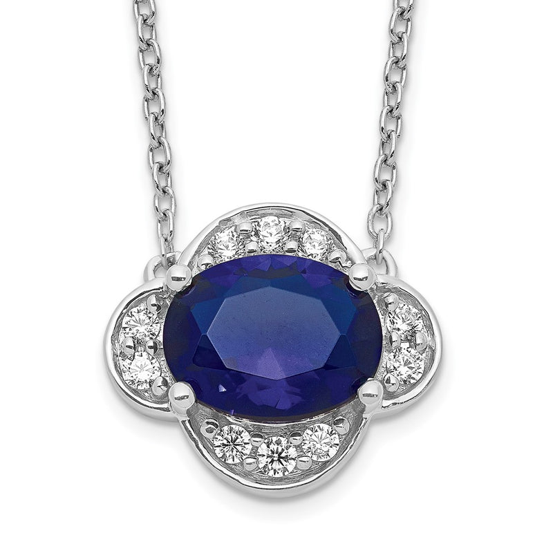 14k White Gold 1/5 Ct. Lab Grown Diamond VS/SI+ G+ and Created Sapphire 18 inch Necklace