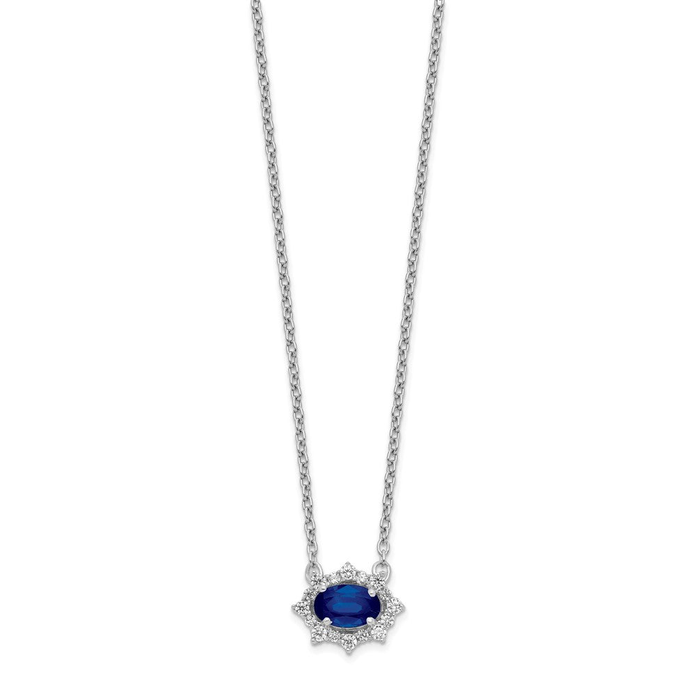 14k White Gold Real Diamond and Oval Sapphire 18 inch Necklace
