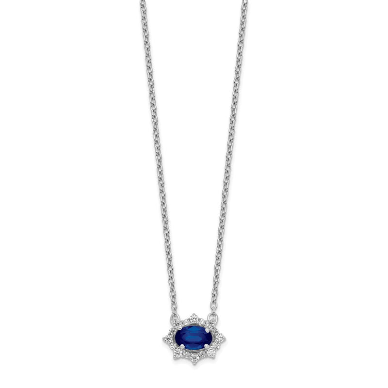 14k White Gold Real Diamond and Oval Sapphire 18 inch Necklace
