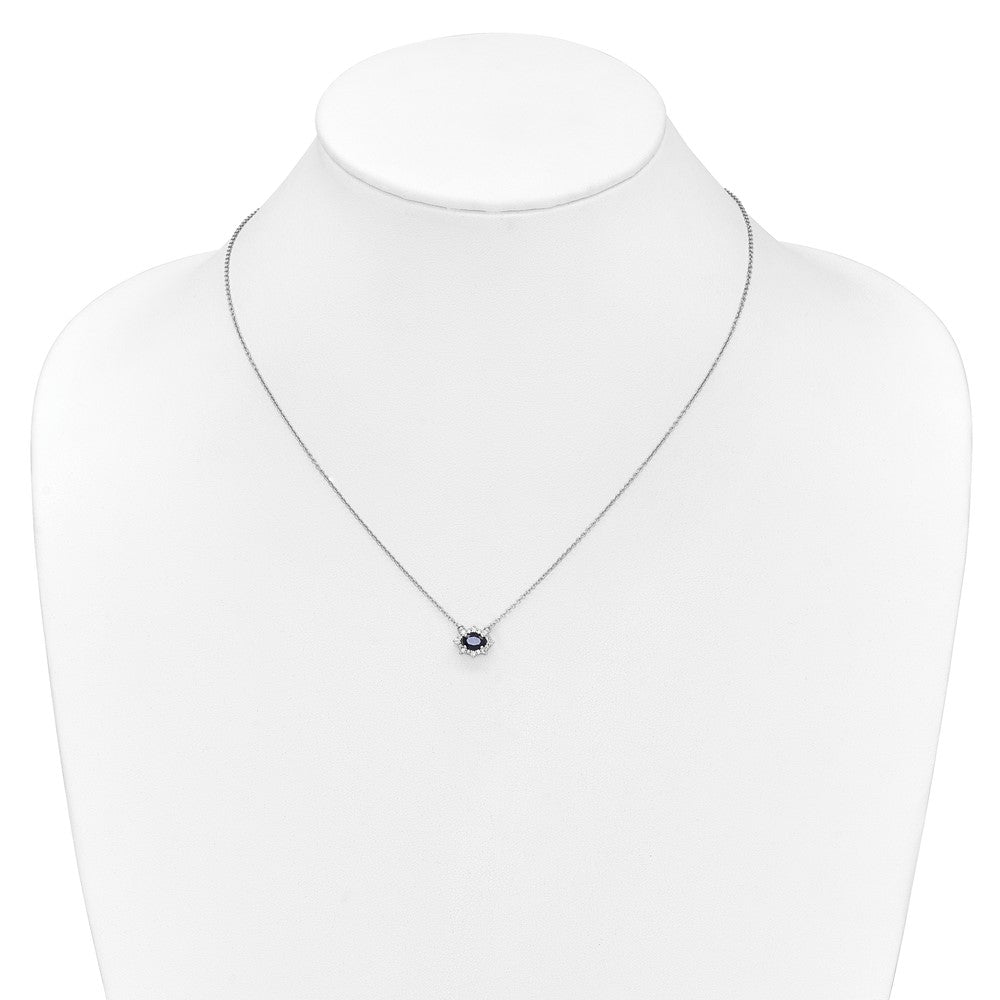 14k White Gold Real Diamond and Oval Sapphire 18 inch Necklace