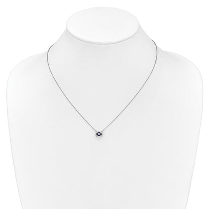 14k White Gold Real Diamond and Oval Sapphire 18 inch Necklace