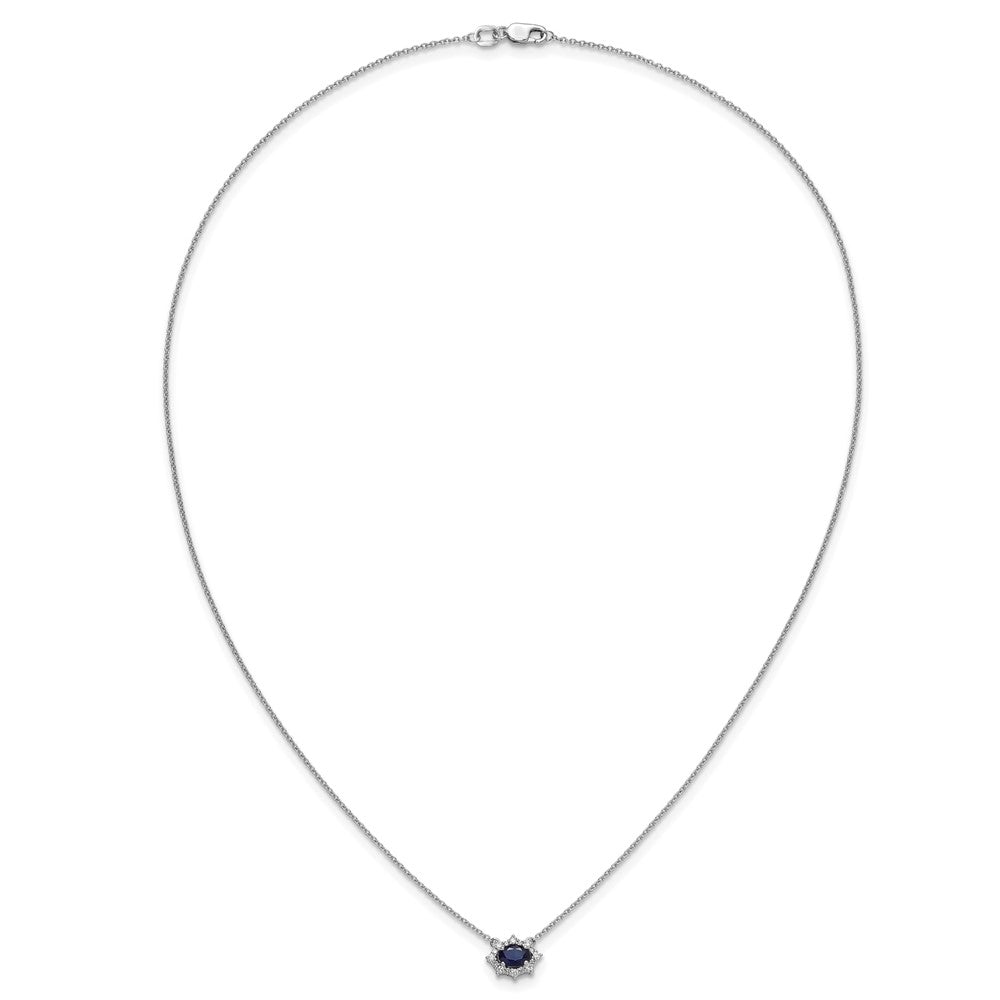 14k White Gold Real Diamond and Oval Sapphire 18 inch Necklace