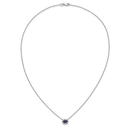 14k White Gold Real Diamond and Oval Sapphire 18 inch Necklace