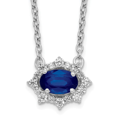 14k White Gold Real Diamond and Oval Sapphire 18 inch Necklace