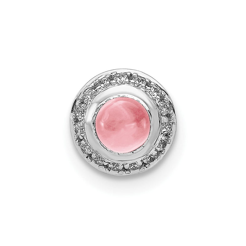 14k White Gold 14k White Gold Diamond and Cabochon .47 Pink Tourmaline Chain Slide