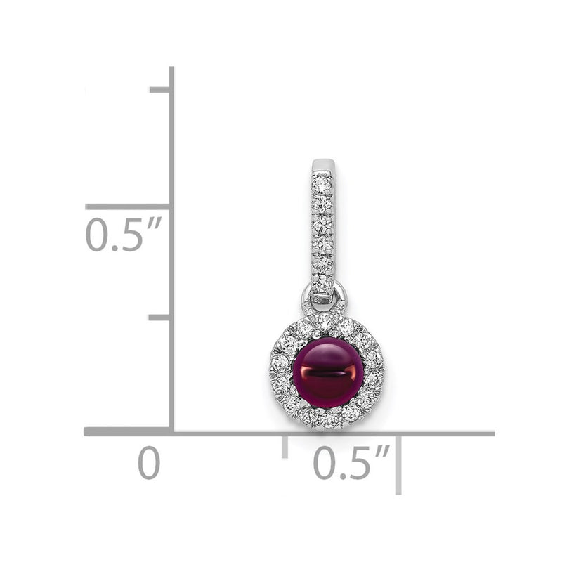 14k White Gold 14k White Gold Diamond and Cabochon .47 Rhodolite Garnet Pendant