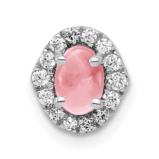 14k White Gold 14k White Gold Diamond and Cabochon .73 Pink Tourmaline Chain Slide