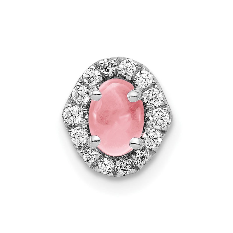 14k White Gold 14k White Gold Diamond and Cabochon .73 Pink Tourmaline Chain Slide